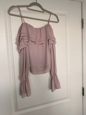 Forever 21 Contemporary Blush Pink Ruffle Cold-Shoulder Top – Size Small